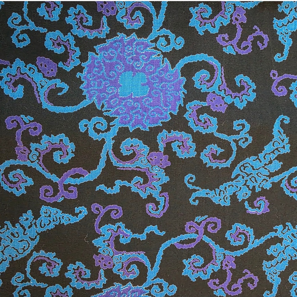 Fabric Remnant Purple Turquoise Chinese Scroll 36in x 1yd